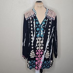 Soft Surroundings Large Embroidered Tie dye tunic top long sleeve mirrored